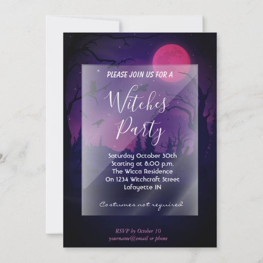 Uitnodiging voor heksenuitnodiging op Halloween (Achterkant)