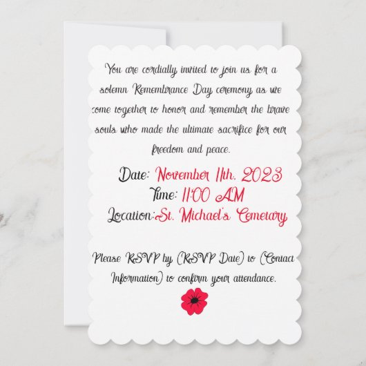 Uitnodiging voor herdenkingsdag (Achterkant)