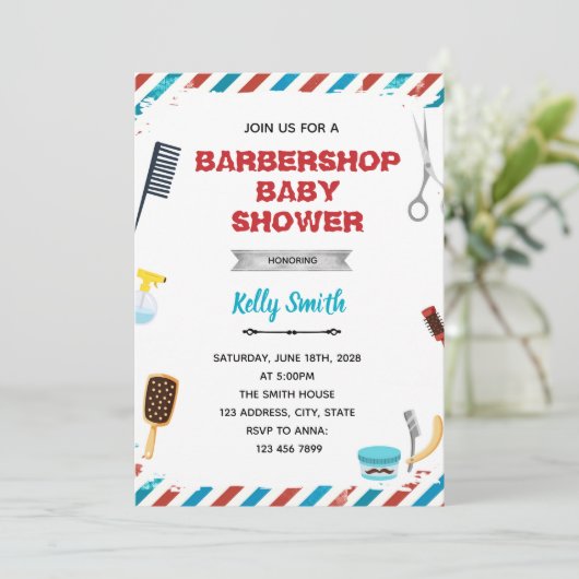 Uitnodiging voor herenkapper feestje (Staand voorkant)