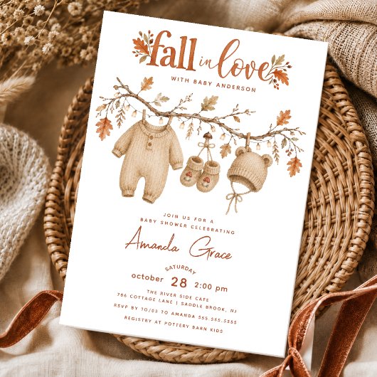 Uitnodiging voor herfst baby shower 'Fall in Love'