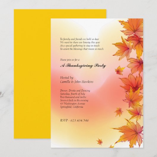 Uitnodiging voor herfst-bladeren-thanksgivingfeest (Voorkant / Achterkant)
