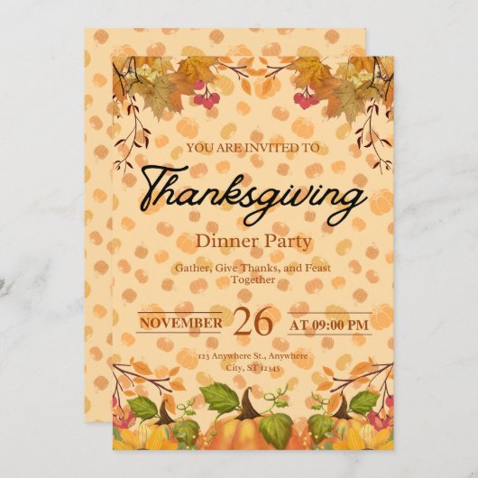 Uitnodiging voor herfst dankfeestdiner (Voorkant / Achterkant)