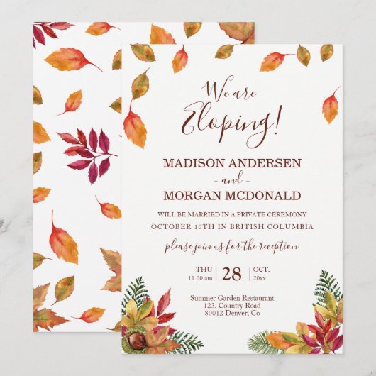 Uitnodiging voor herfst elopement receptie (Voorkant / Achterkant)