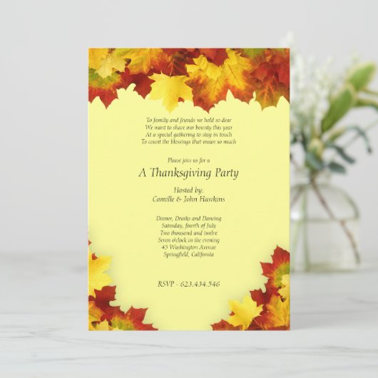 Uitnodiging voor herfst-esdoornbladeren Thanksgivi (Staand voorkant)