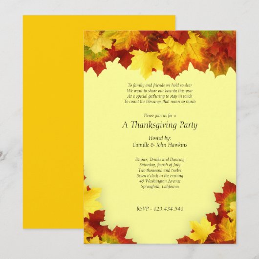 Uitnodiging voor herfst-esdoornbladeren Thanksgivi (Voorkant / Achterkant)