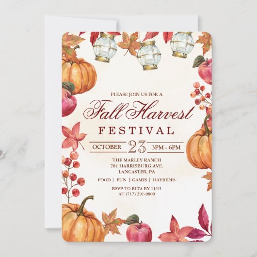 Uitnodiging voor Herfst Oogstfeest Feest (Voorkant)