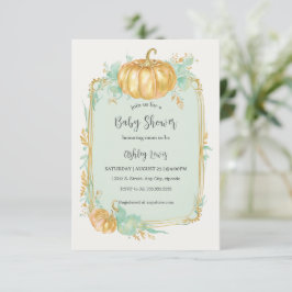 Uitnodiging voor herfst pompoen babyshower Gouden 