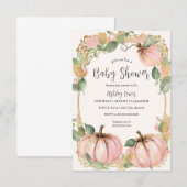 Uitnodiging voor herfst pompoen babyshower roze po (Voorkant / Achterkant)