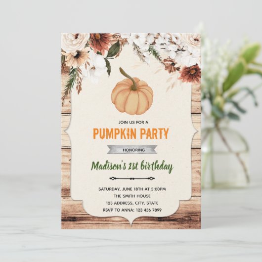 Uitnodiging voor herfst pompoenbos (Staand voorkant)