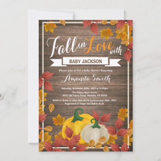 Uitnodiging voor Herfst Pumpkin-Baby shower (Voorkant)
