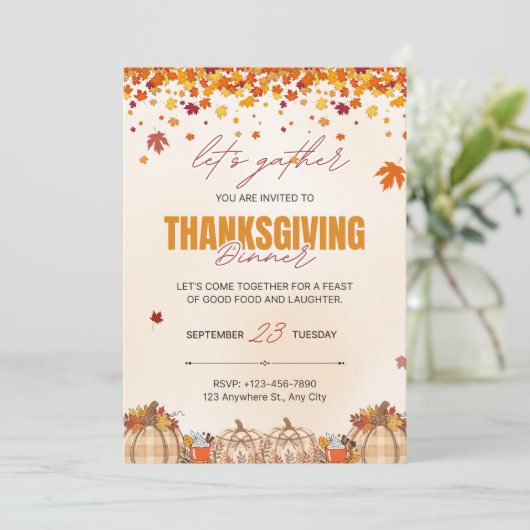 Uitnodiging voor herfst Thanksgiving diner (Staand voorkant)