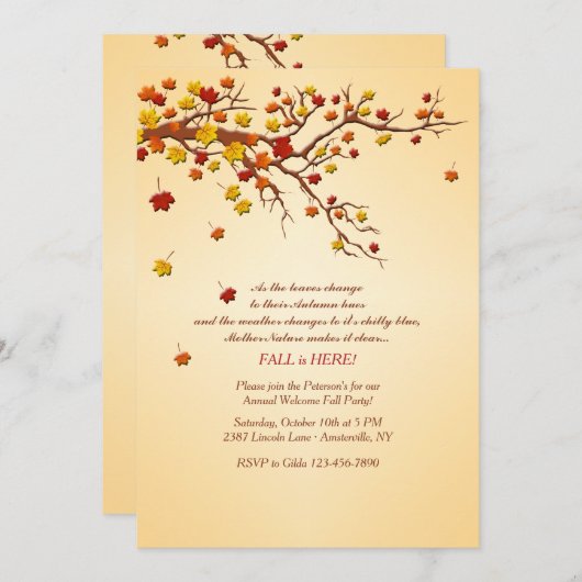 Uitnodiging voor herfst Tree Branch (Voorkant / Achterkant)