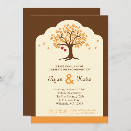 Uitnodiging voor herfst Tree Engagement Party (Voorkant / Achterkant)