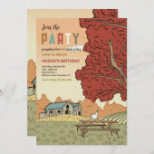 Uitnodiging voor herfstboerderij-landschapsfeestje (Voorkant / Achterkant)