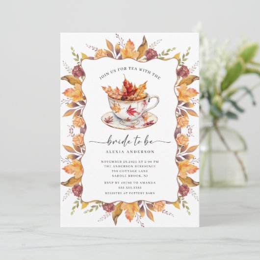 Uitnodiging voor herfstthee met bruidsdouche (Staand voorkant)