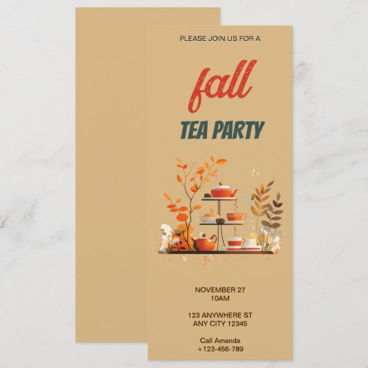 Uitnodiging voor herfstthee party (Voorkant / Achterkant)
