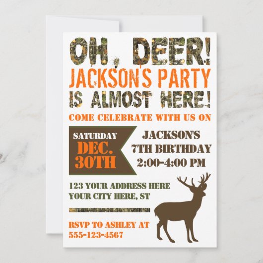 Uitnodiging voor hertenjacht op verjaardag | Camo  (Voorkant)