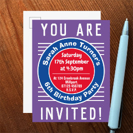 Uitnodiging voor het 6e verjaardagsfeestje van een briefkaart