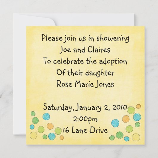 uitnodiging voor het aannemen van douche (Achterkant)