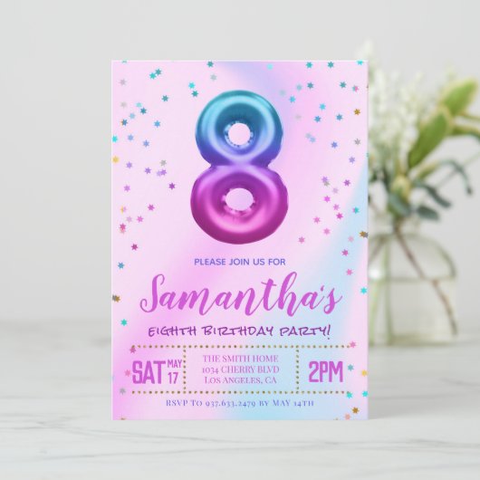 Uitnodiging voor het achtste verjaardagsfeest (Staand voorkant)