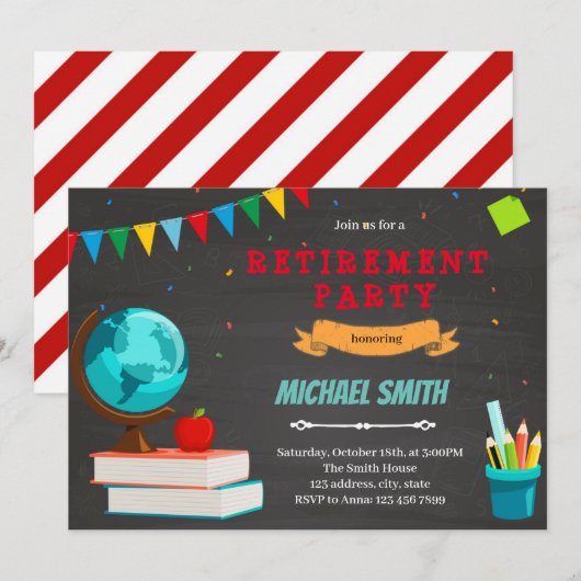 Uitnodiging voor het afscheid van de leraar (Voorkant / Achterkant)