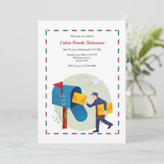 Uitnodiging voor het afscheidsfeest van de postbez (Staand voorkant)