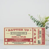 uitnodiging voor het Baby shower Baseball Ticket (Staand voorkant)