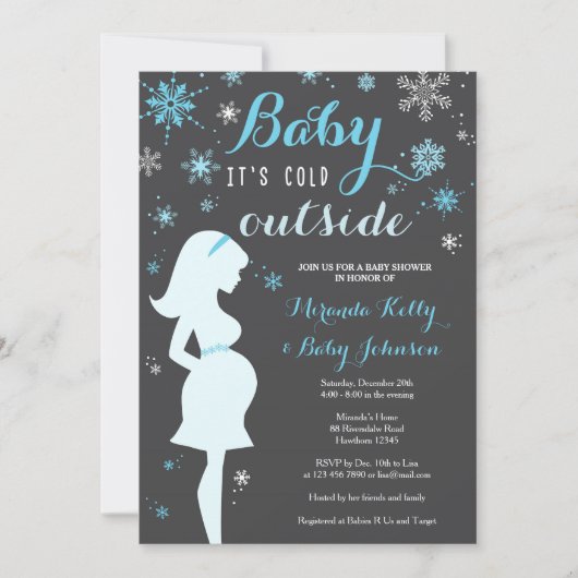 Uitnodiging voor het Baby shower, Blue Winter (Voorkant)
