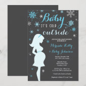 Uitnodiging voor het Baby shower, Blue Winter (Voorkant / Achterkant)