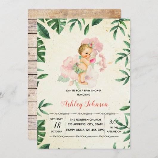 uitnodiging voor het baby shower Hawaïti (Voorkant / Achterkant)