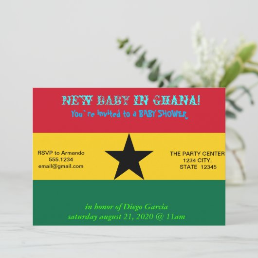 Uitnodiging voor het baby shower met de Ghanese vl (Staand voorkant)