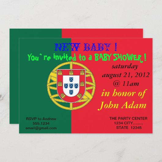 Uitnodiging voor het baby shower met de vlag van P (Voorkant / Achterkant)