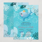 uitnodiging voor het baby shower van baby haaien (Voorkant / Achterkant)