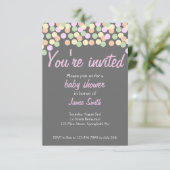 Uitnodiging voor het Baby shower van Confetti (Staand voorkant)
