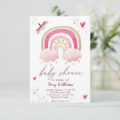  uitnodiging voor het baby shower van de roze rege (Staand voorkant)