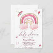  uitnodiging voor het baby shower van de roze rege (Voorkant / Achterkant)