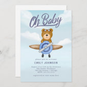 Uitnodiging voor het Baby shower van de teddybeer  (Voorkant / Achterkant)