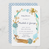 uitnodiging voor het Baby shower van de walvisocea (Voorkant / Achterkant)