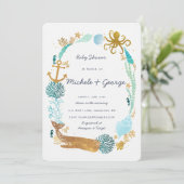 uitnodiging voor het Baby shower van de walvisocea (Staand voorkant)