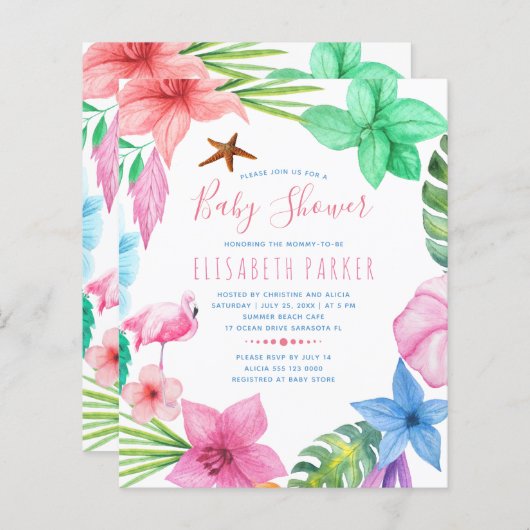 Uitnodiging voor het baby shower van de zomertropi (Voorkant / Achterkant)