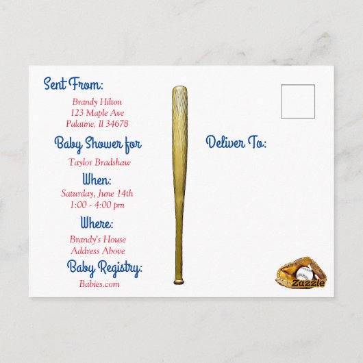 Uitnodiging voor het Baby shower van een honkbaljo (Achterkant)