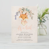 uitnodiging voor het Baby shower van Floral Fox G (Staand voorkant)