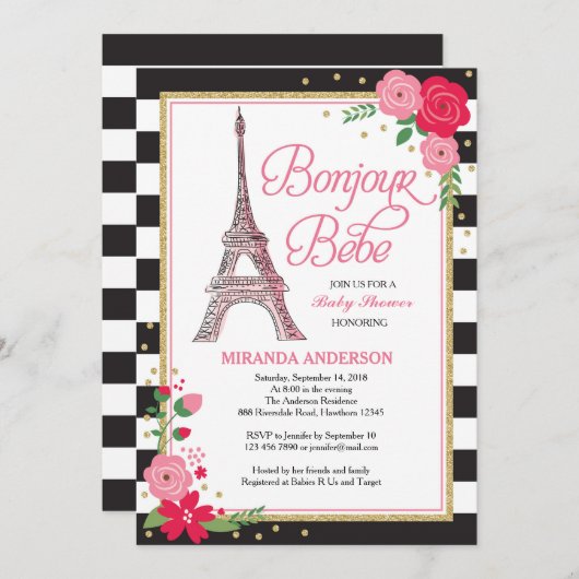 Uitnodiging voor het Baby shower van Parijs / Uitn (Voorkant / Achterkant)