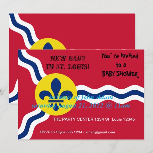 Uitnodiging voor het baby shower, Vlag van St. Lou (Voorkant / Achterkant)