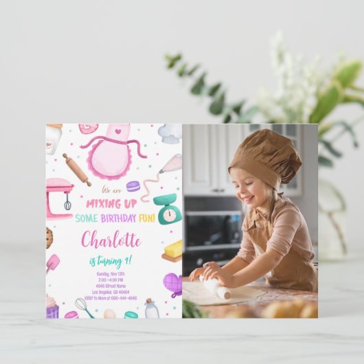 Uitnodiging voor het bakken van cake foto (Staand voorkant)