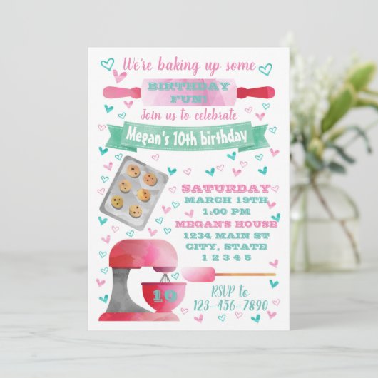 Uitnodiging voor het bakken van verjaardagen (Staand voorkant)