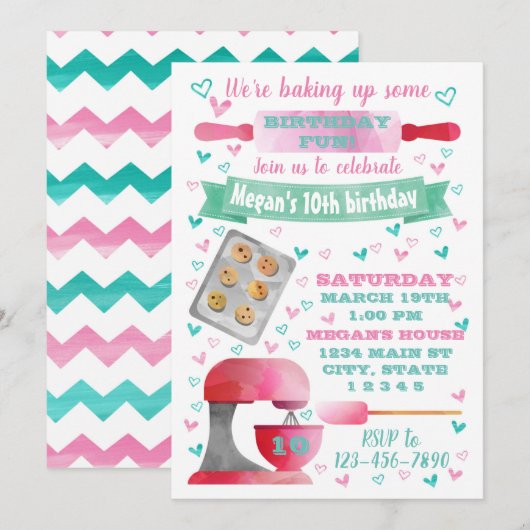 Uitnodiging voor het bakken van verjaardagen (Voorkant / Achterkant)