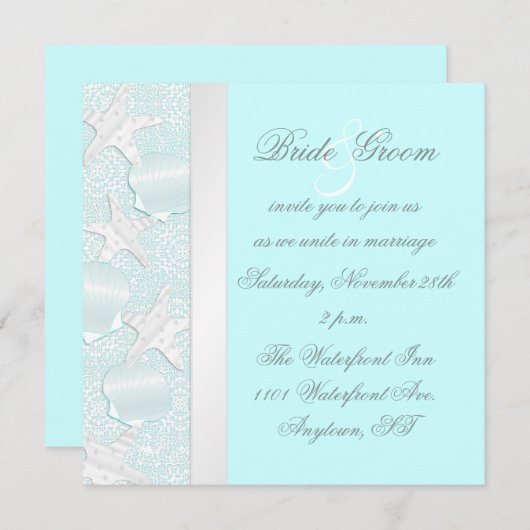 Uitnodiging voor het beach bruiloft met Starfish e (Voorkant / Achterkant)