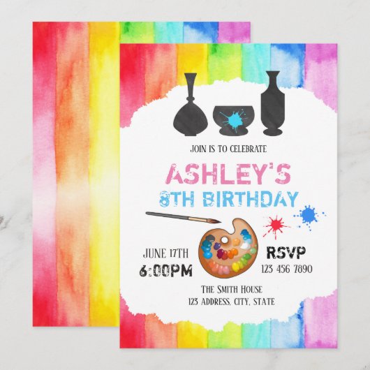 Uitnodiging voor het beschilderen van aardewerk (Voorkant / Achterkant)