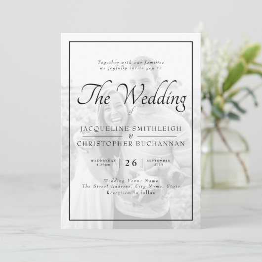 Uitnodiging voor het binden van zwarte en witte fo (Staand voorkant)